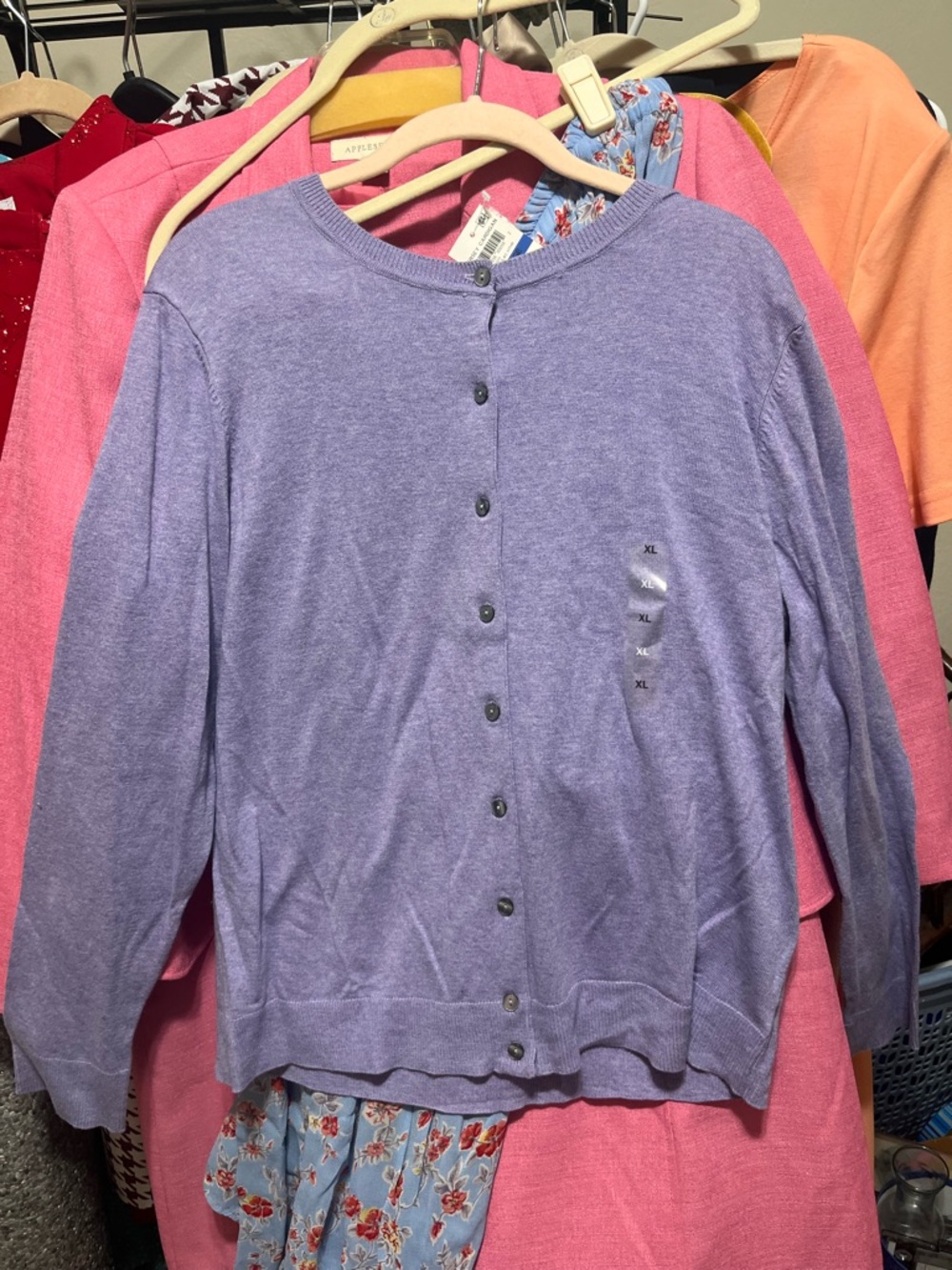 Karen Scott Lavender Button-Front Cardigan